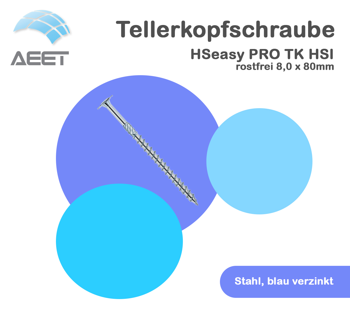 HSeasy PRO TK HSI Tellerkopfschrauben rostfrei 8,0x80mm