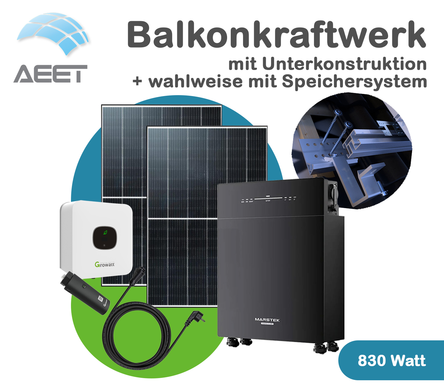 Balkonkraftwerk-830 Watt - Ziegeldach - AC Speicher 5120 Wh Balkonkraftwerk-830 Watt - Ziegeldach - AC Speicher 5120 Wh