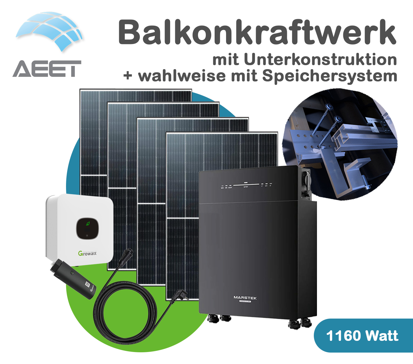 Balkonkraftwerk-1660 Watt - Ziegeldach - AC Speicher 5120 Wh Balkonkraftwerk-1660 Watt - Ziegeldach - AC Speicher 5120 Wh